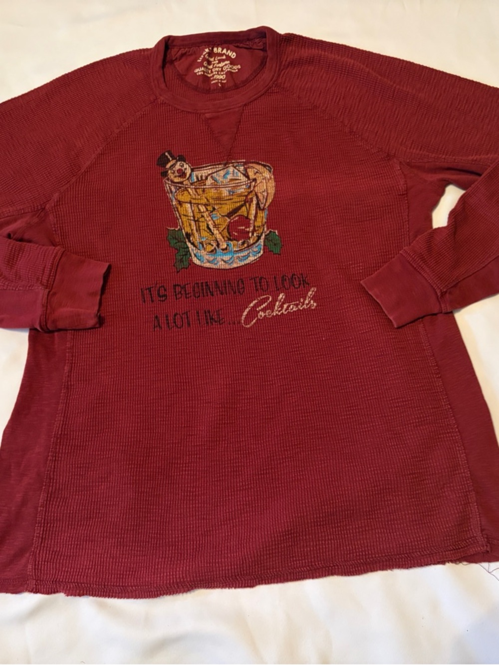 Lucky Brand Burgundy Waffle Knit Graphic Sweatshirt